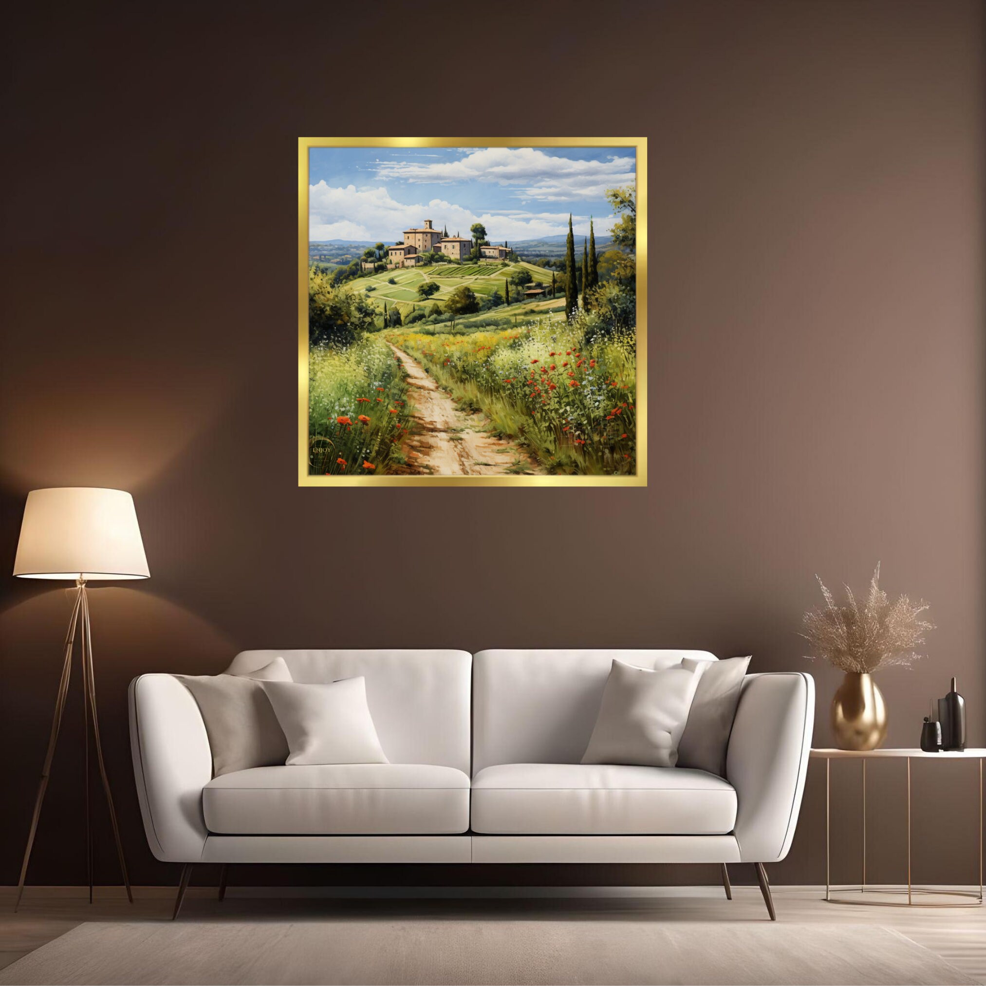 イタリア・ウンブリアの風景画 水彩画：素朴な村の芸術（デジタル