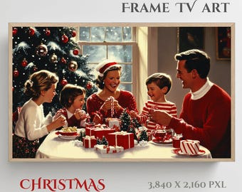 Moldura de TV vintage para jantar de Natal em família (download digital)