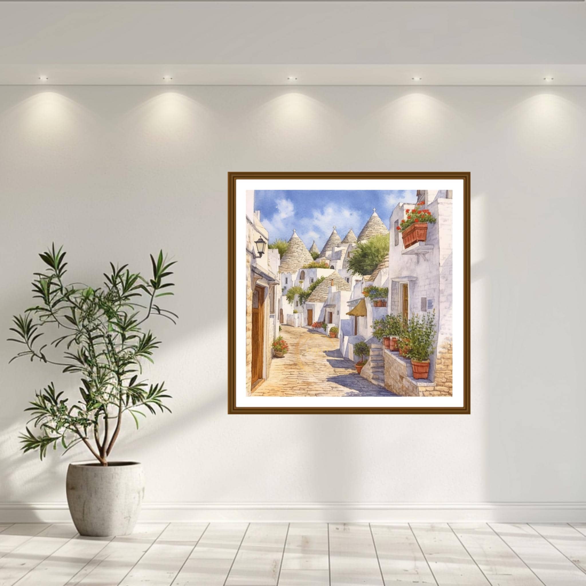 イタリア アルベロベッロ トゥルッリ 住宅 水彩画 壁アート デザイン