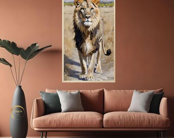 Savanna LION oil painting landscape wall art design decor National park landscape Africa predators landscape  Phone Screen wallpaper GIFT.