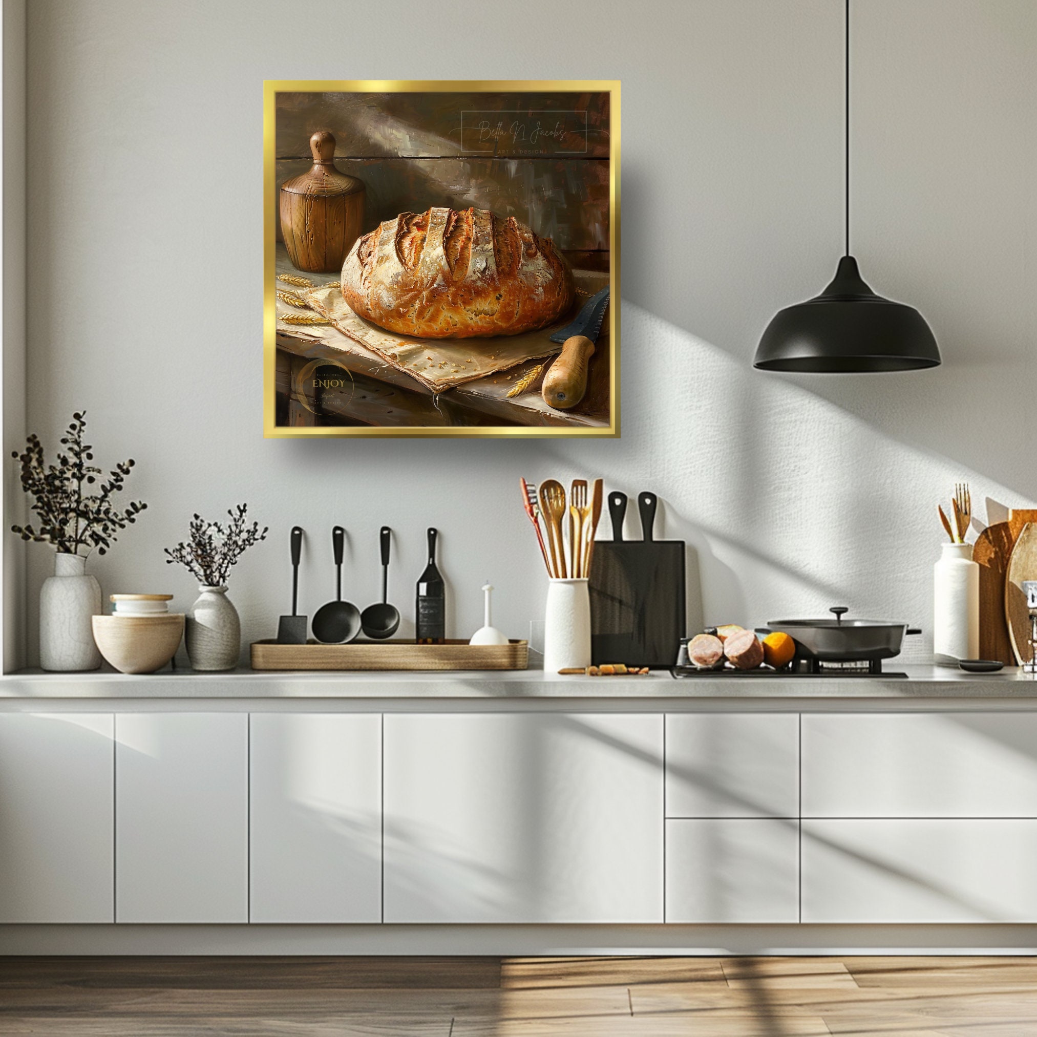 Vintage Sourdough Bread Still Life Print: Rustic Kitchen Wall Art