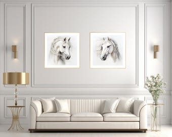 Esboço de Cavalos Brancos: Arte Equestre Vintage (Download Digital)