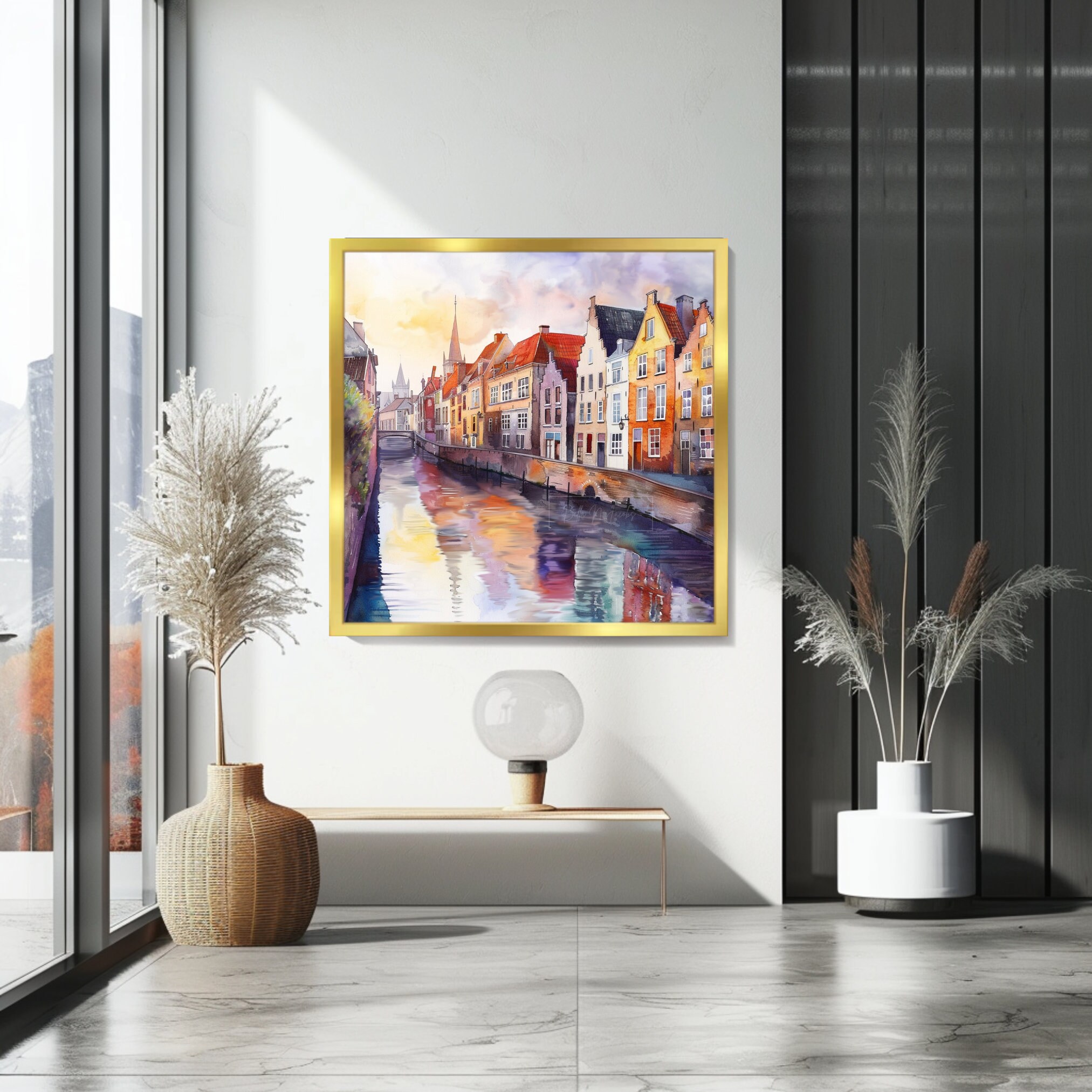 ブルージュ風景画1 真作】 樋口善一 「ブルージュ風景」 洋画 10F 【正光画廊】