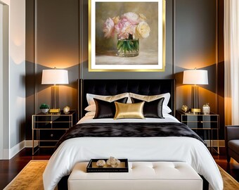 Vintage Peony Art Print: Impressionist Floral Still Life (Digital Download)