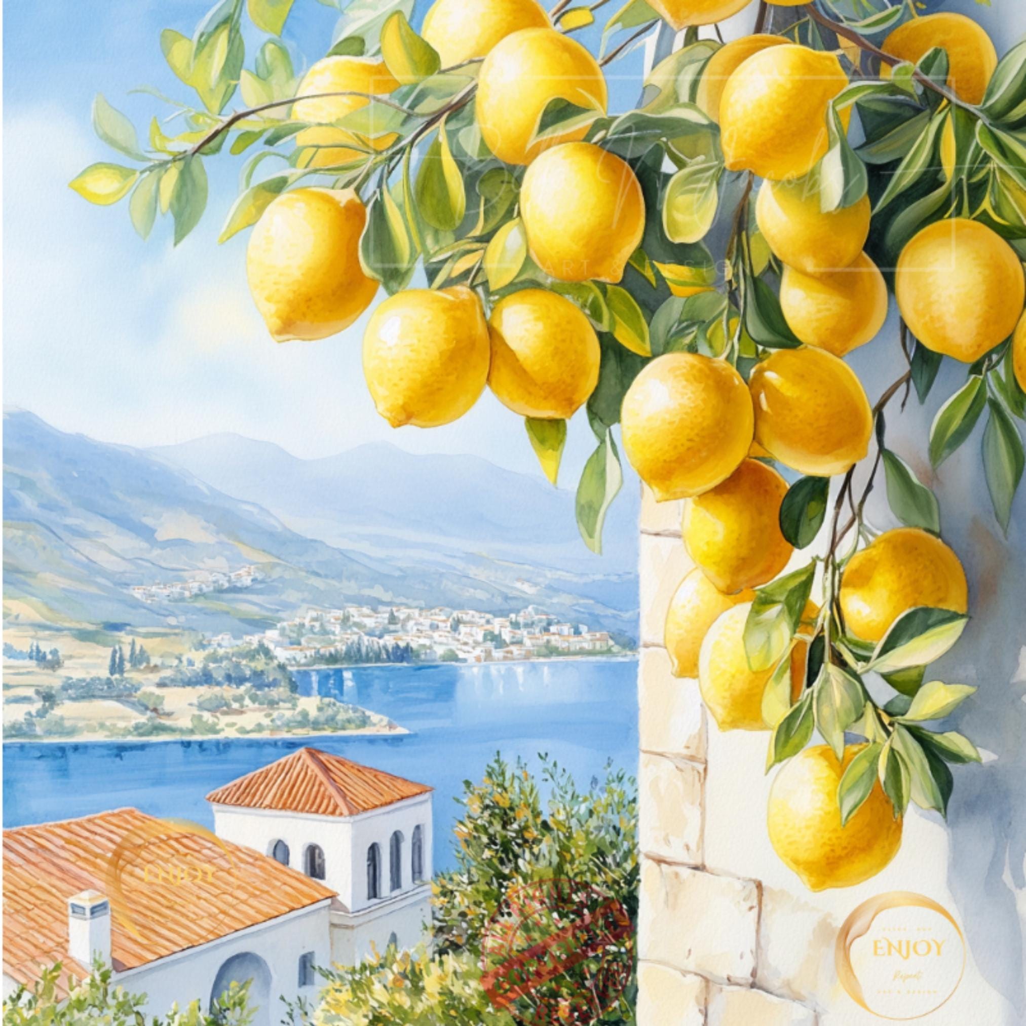 Lemon Tree Coastal Print: Mediterranean Kitchen Decor (digital
