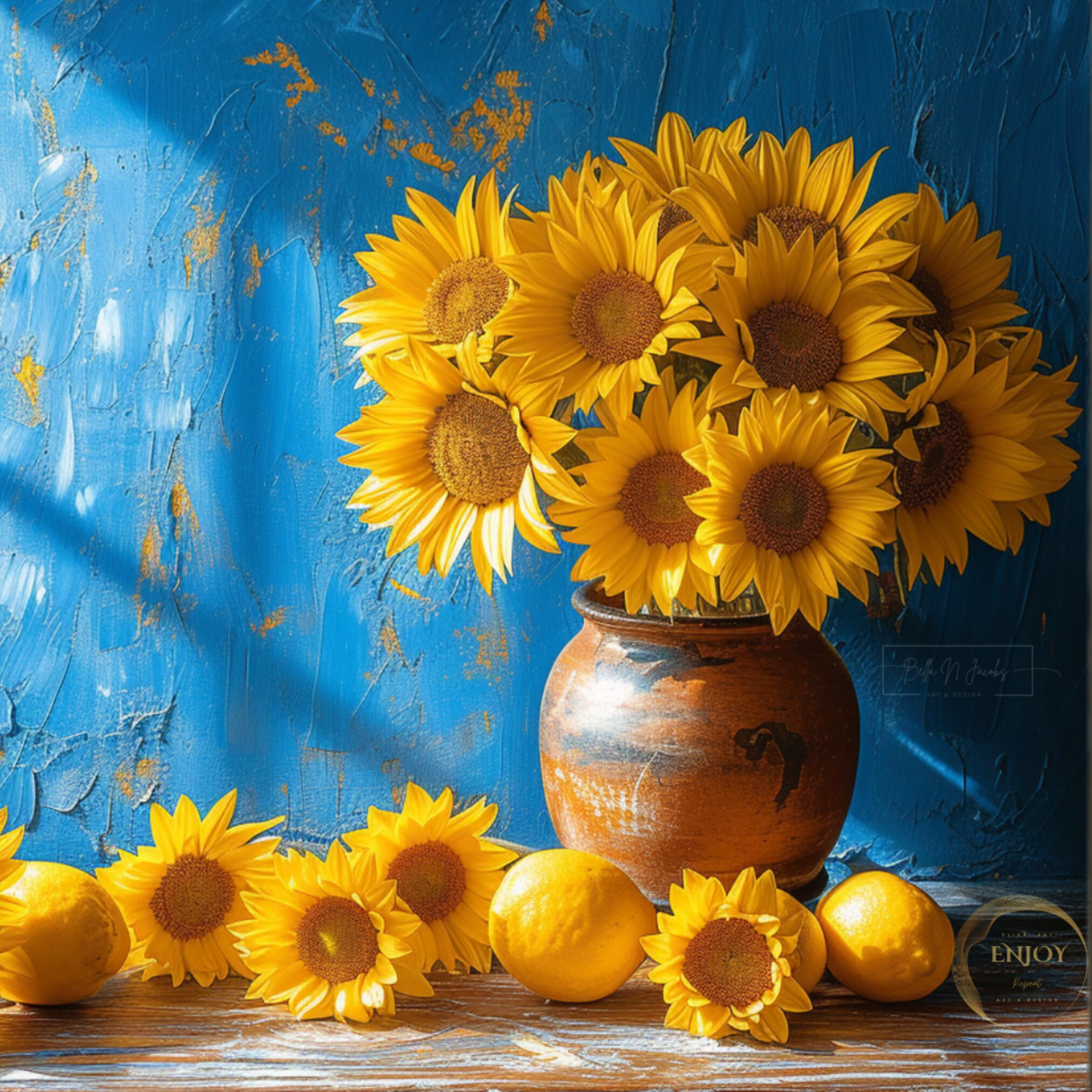 Van Gogh Inspired Sunflowers & Lemons Still Life Painting (digital