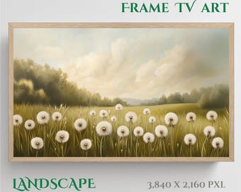 Dandelion Field Landscape Art Print: Farmhouse Cottage Decor (Digital Download)