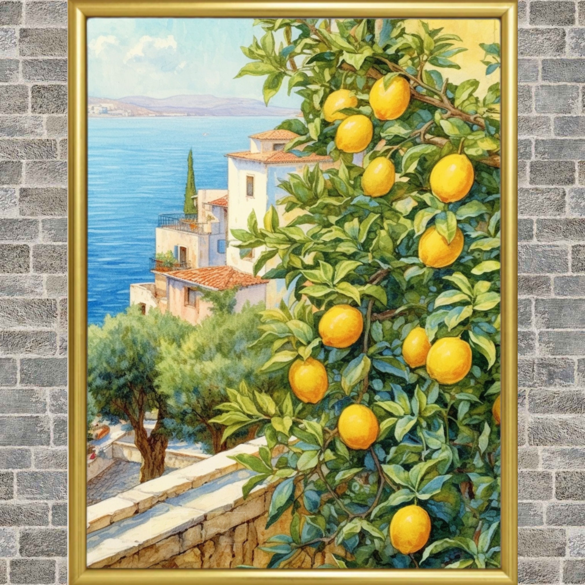 地中海風景 水彩画 木製フレーム 地中海風景 水彩画 木製フレーム 地中海風景 水彩画 木製フレーム