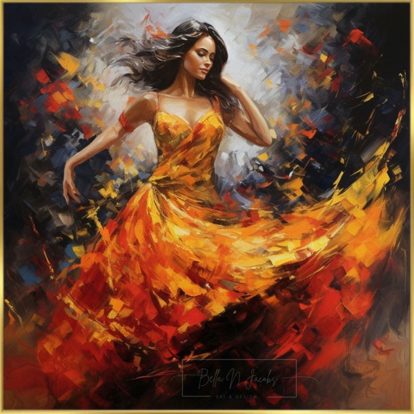 Danse flamenco, peinture à l'huile, décoration murale art, impression numérique, téléchargement immédiat, danse espagnole, Carmen, cadeau