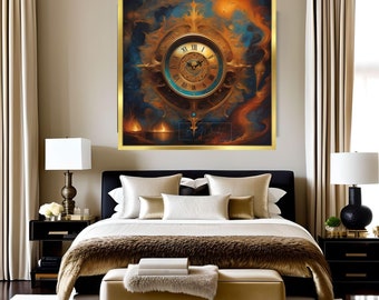 Abstract Flame & Water Clock Art Print: Unique Wall Decor (Digital Download)
