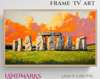 Stonehenge Painting: Vibrant England Landscape Frame TV Art (Digital Download)