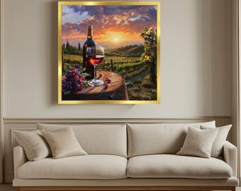 Sunset over the vineyard Italy landscape painting wall art decor screen wallpaper GIFT