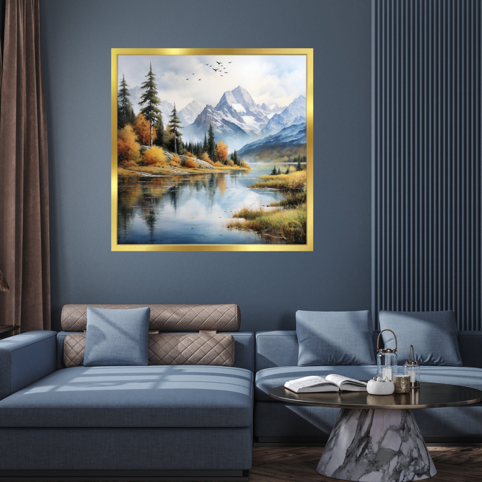 Mountain Forest Lake Landscape Watercolor Painting Wall Art Decor ...