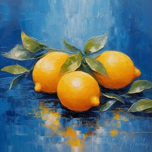 Limoni natura morta dipinto a olio decorazione murale limone design murale limone carta da parati digitale pittura cucina REGALO
