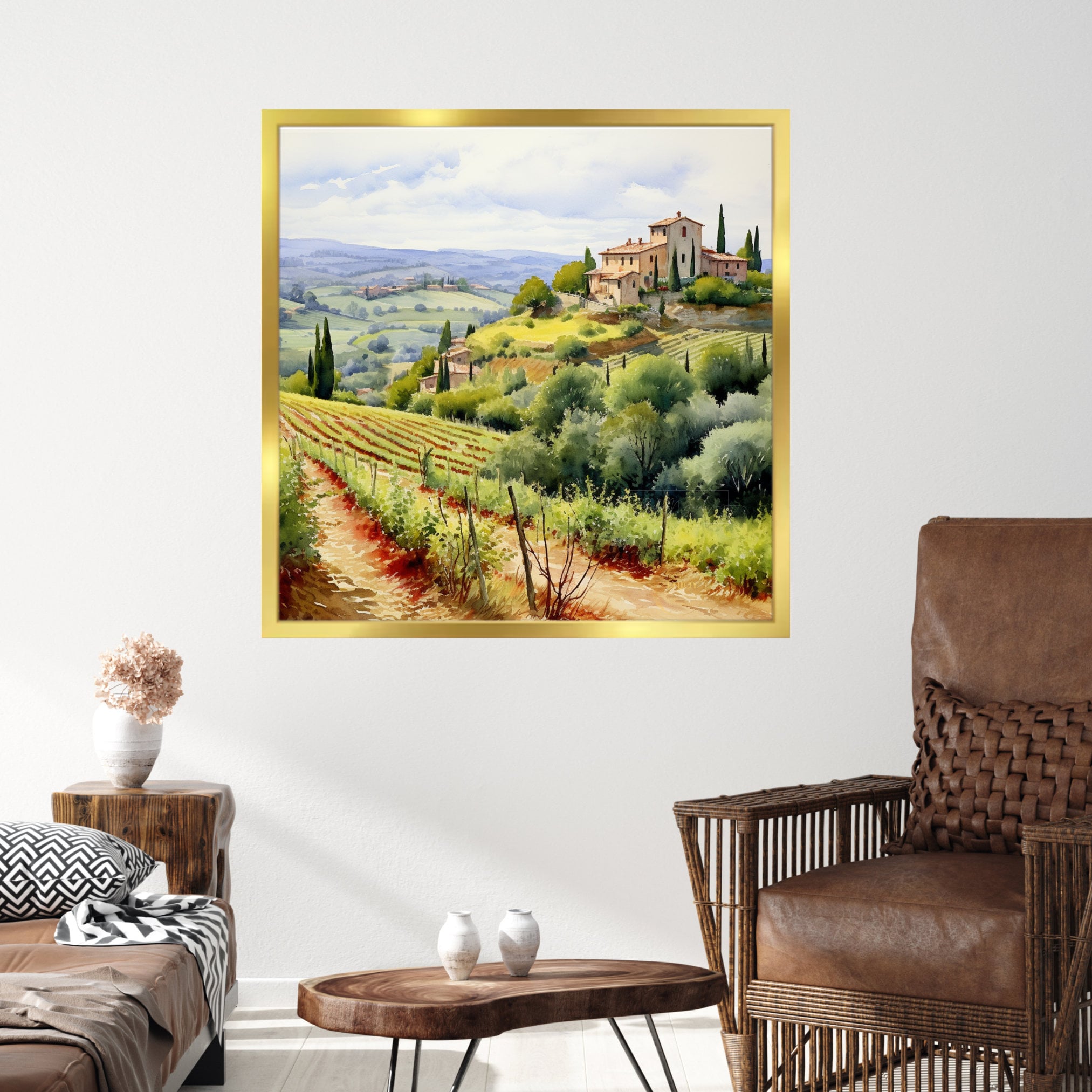 Tuscany Village Landscape Art Print: Sunny Toscana Painting