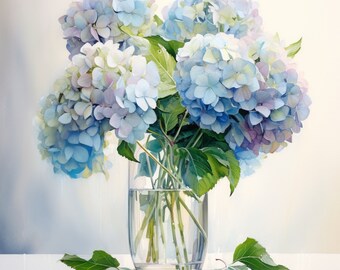 Hydrangea Flowers Bouquet  Watercolor wall art painting screen wallpaper GIFT