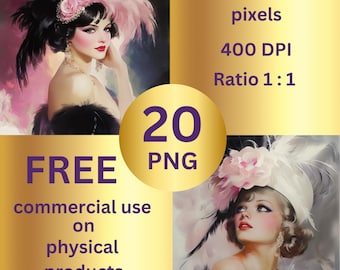 Conjunto de retratos Art Déco de los años 20: Arte mural vintage con glamour (descarga digital)