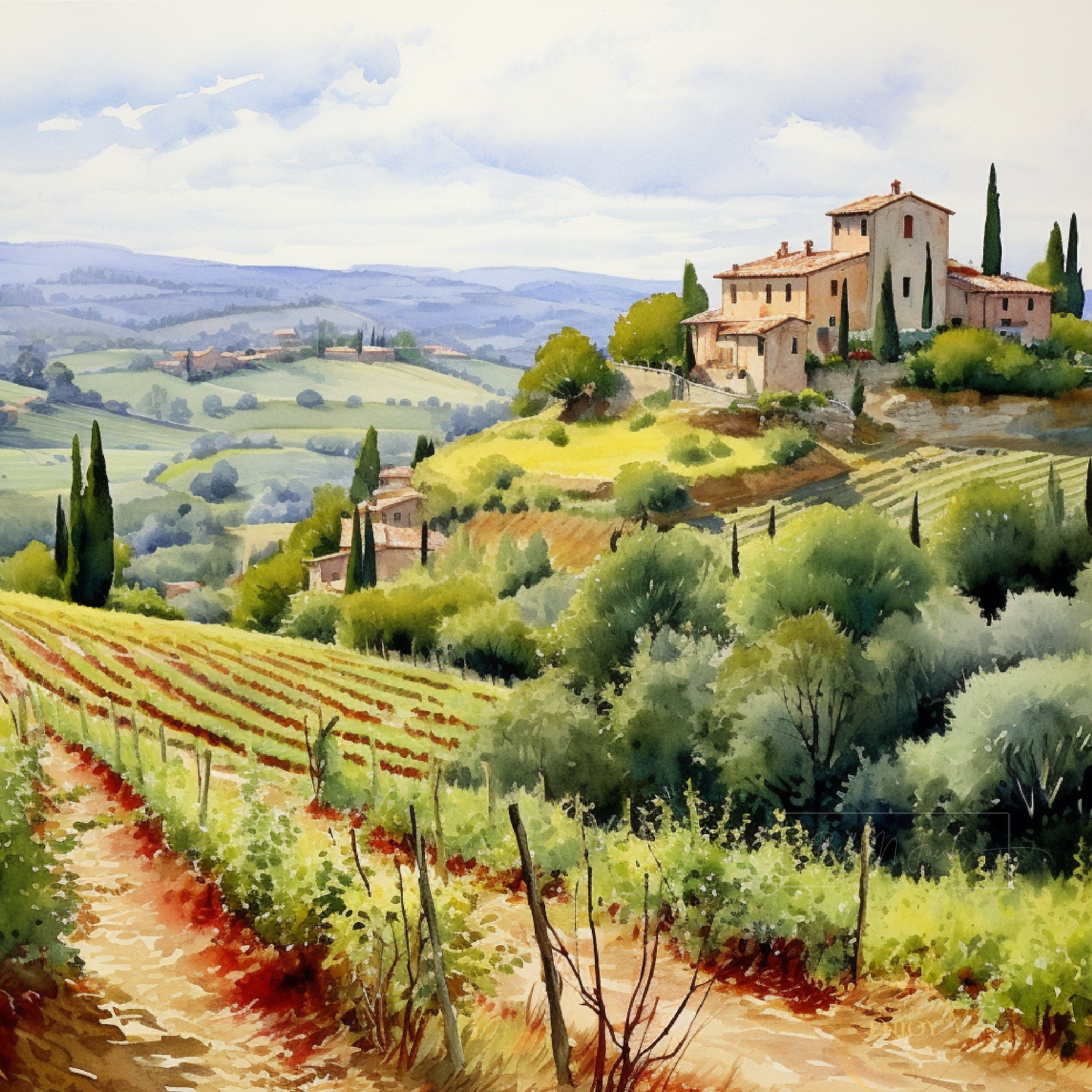 Daniel NG 油絵 ( Village Tuscany) Village in Tuscany Oil Painting II - 12