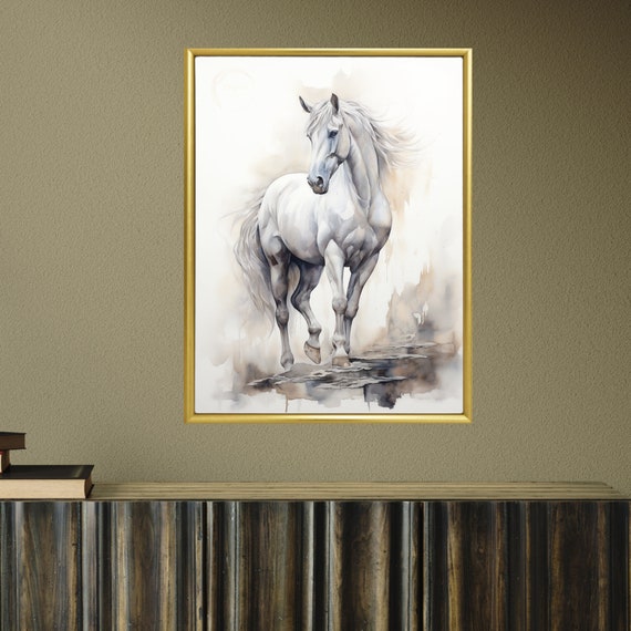 白馬の水彩画：抽象的な壁掛けアート（デジタルダウンロード） - Etsy 日本