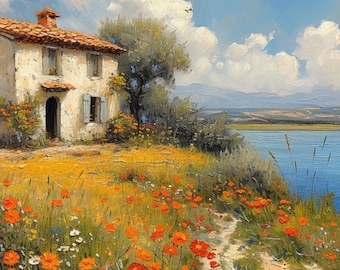 Van Gogh Style Country House Landscape Art (Digital Download)