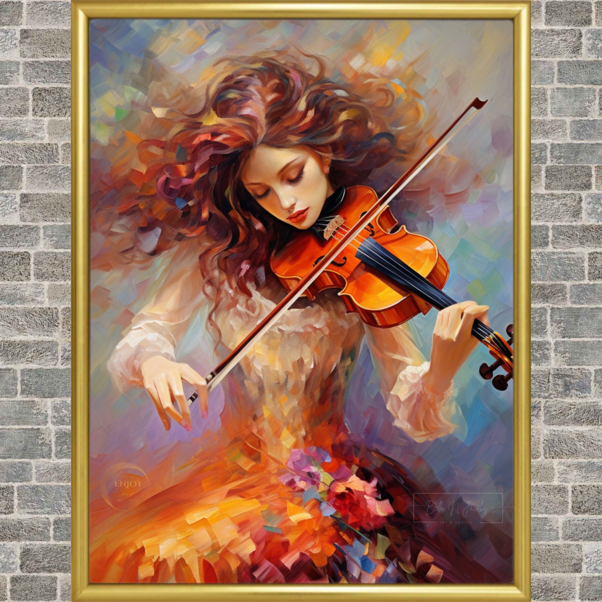 Violin Woman Abstract Art Print: Colorful Music Decor (digital