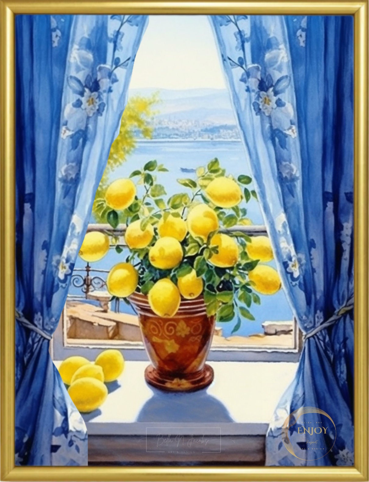 Impression Sur Toile Paysage Méditerranéen – 80x120 Cm Sans Cadre, Déco Murale Citron Vintage Italien