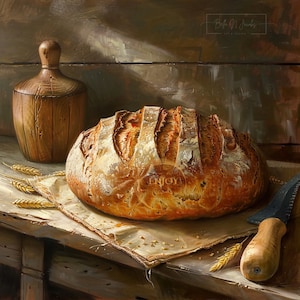 Country Kitchen Wall Art Vintage printable  Art Sourdough Bread Still Life Print Rustic Farmhouse Print  Kitchen Home Decor screen wallpaper