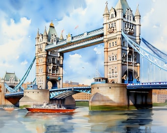 Tower Bridge Watercolor Painting: London Landmark Art (Digital Download)