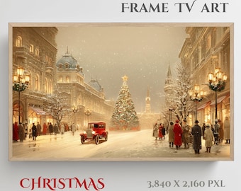 Christmas City Scene Frame TV Art Holiday Street Painting, Festive Winter Samsung  Frame TV art  Cozy Christmas Digital Download