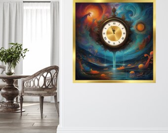 Clock watch sublimation art water and flame abstract wall art design screen wallpaper GIFT