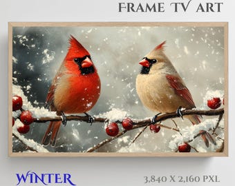 Cardinal Couple Winter Scene Frame TV Art (Digital Download)