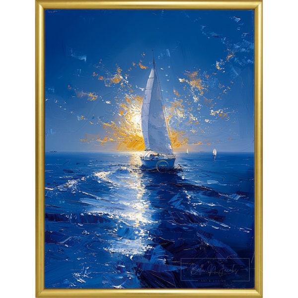 Sailing boat Sunrise oil painting seascape Father's day gift