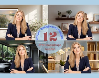 Pacote de 12 fundos digitais modernos para fotos profissionais e retratos empresariais com sobreposição de fundo com zoom, foco suave e design elegante
