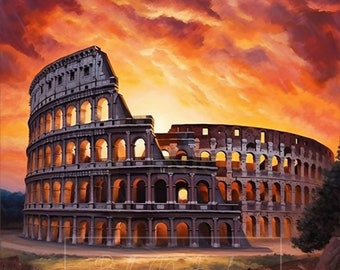 Colosseum Sunset Watercolor Print: Rome Italy Art (Digital Download)
