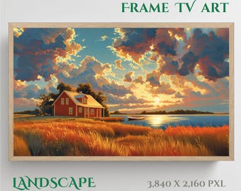 Epic sunset cabin painting