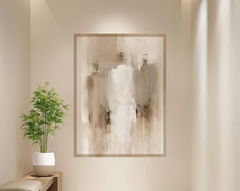 Abstract Neutral Figurative Painting Minimalist Wall Art Contemporary Human Figures Canvas Print Modern Earth Tone Artwork for Living Room
