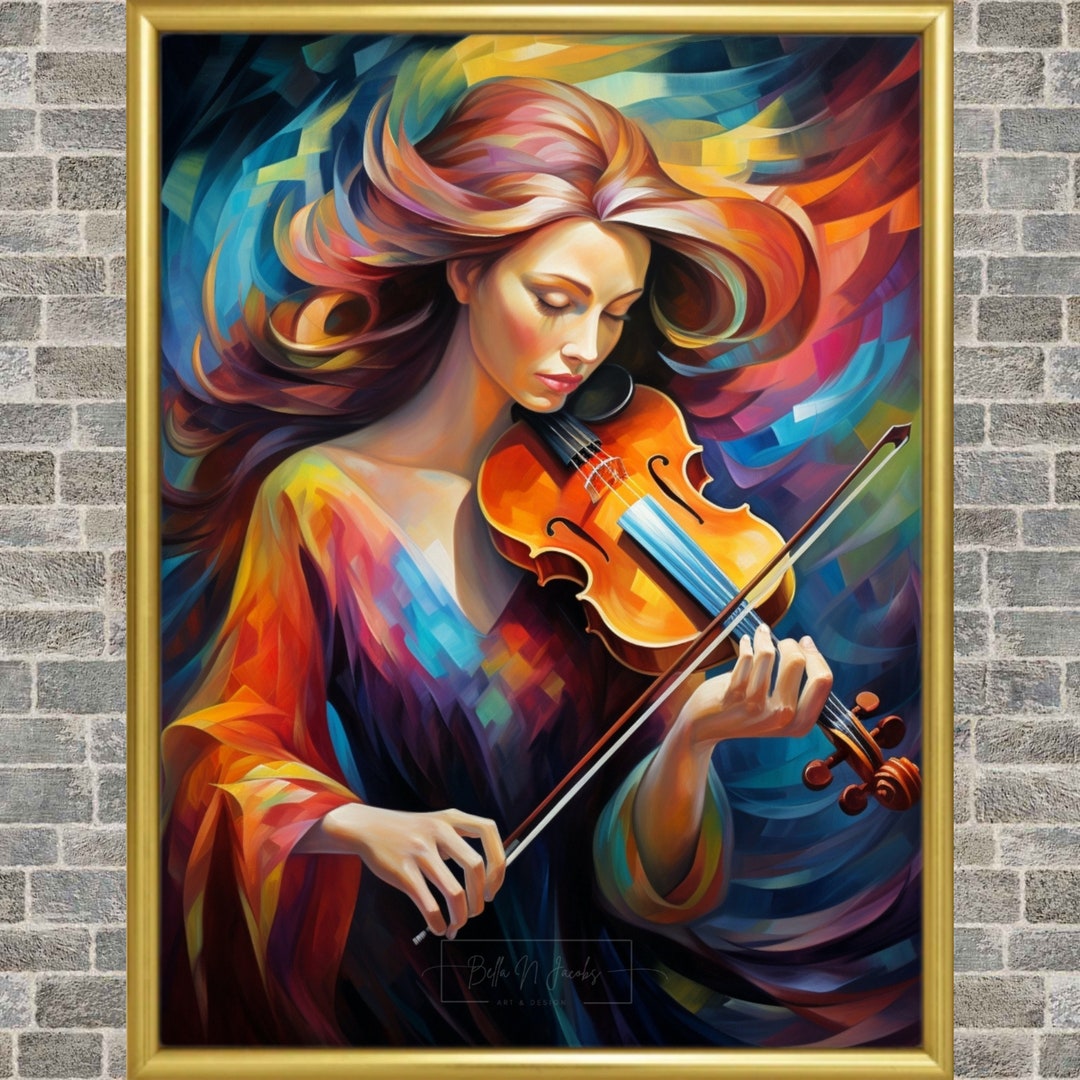 Woman Plays Violin Art Wall Abstract Art Decor Design Digital Screen ...