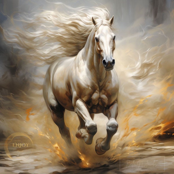 White horse painting horse portrait wall art decor design digital screen wallpaper GIFT