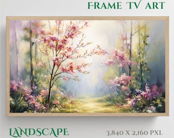 Cherry Blossom Forest Path Painting: Spring Landscape Art (Digital Download)