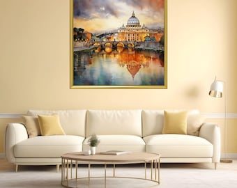 Vatican Sunset Watercolor Print: Rome Italy Travel Poster (Digital Download)