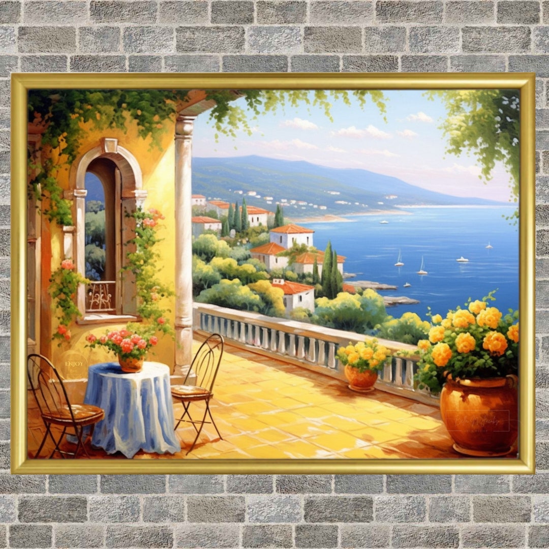 Amalfi Coast View From Mediterranean Terrace Wall Art Painting Design ...