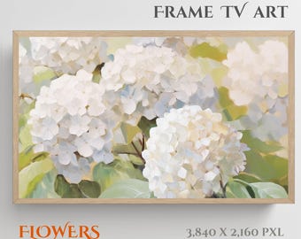 Neutral Hydrangea Bouquet: Pastel Floral Samsung Frame TV Art (Digital Download)