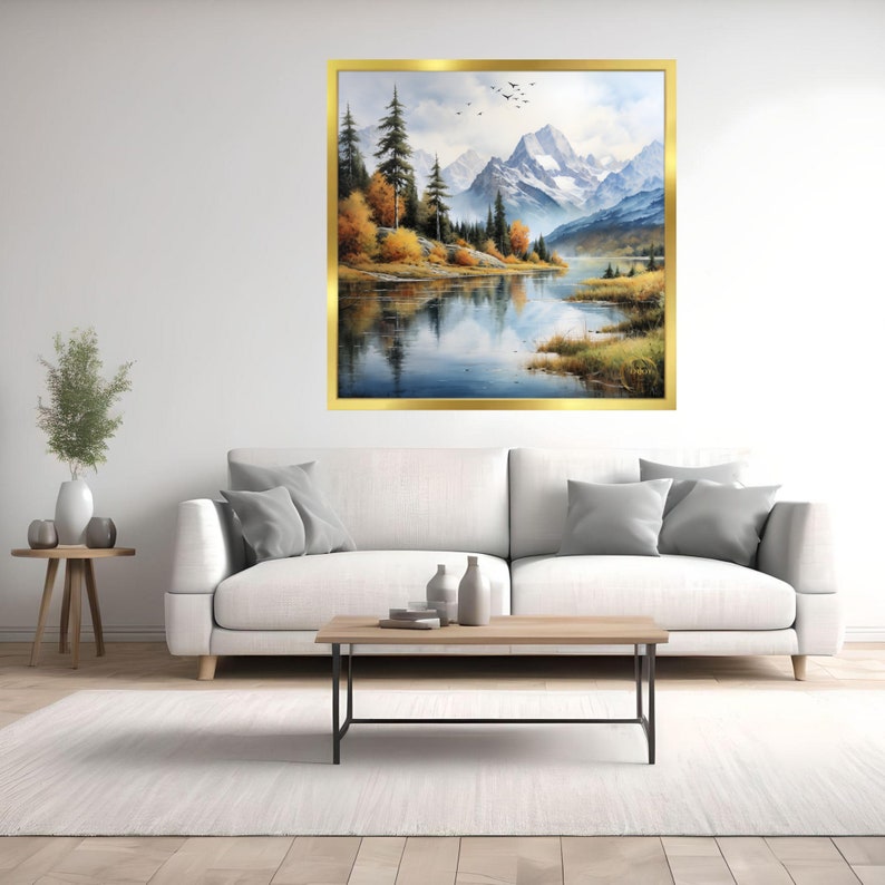 Mountain Forest Lake Landscape Watercolor Painting Wall Art Decor ...