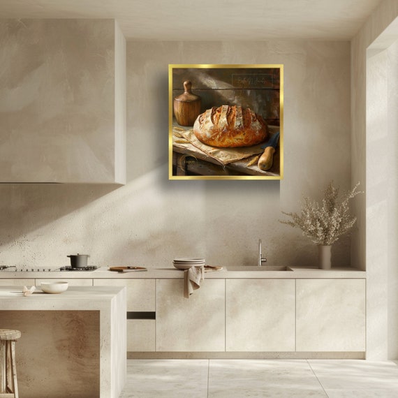 Vintage Sourdough Bread Still Life Print: Rustic Kitchen Wall Art