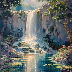 Stampa artistica a olio cascata decorazione da parete parco nazionale pittura carta da parati digitale REGALO
