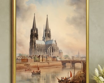 Pintura vintage da igreja gótica da Catedral de Colônia no norte