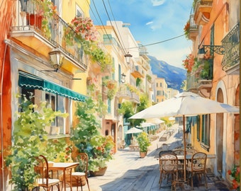Watercolor painting Sorrento street Italy PDF File