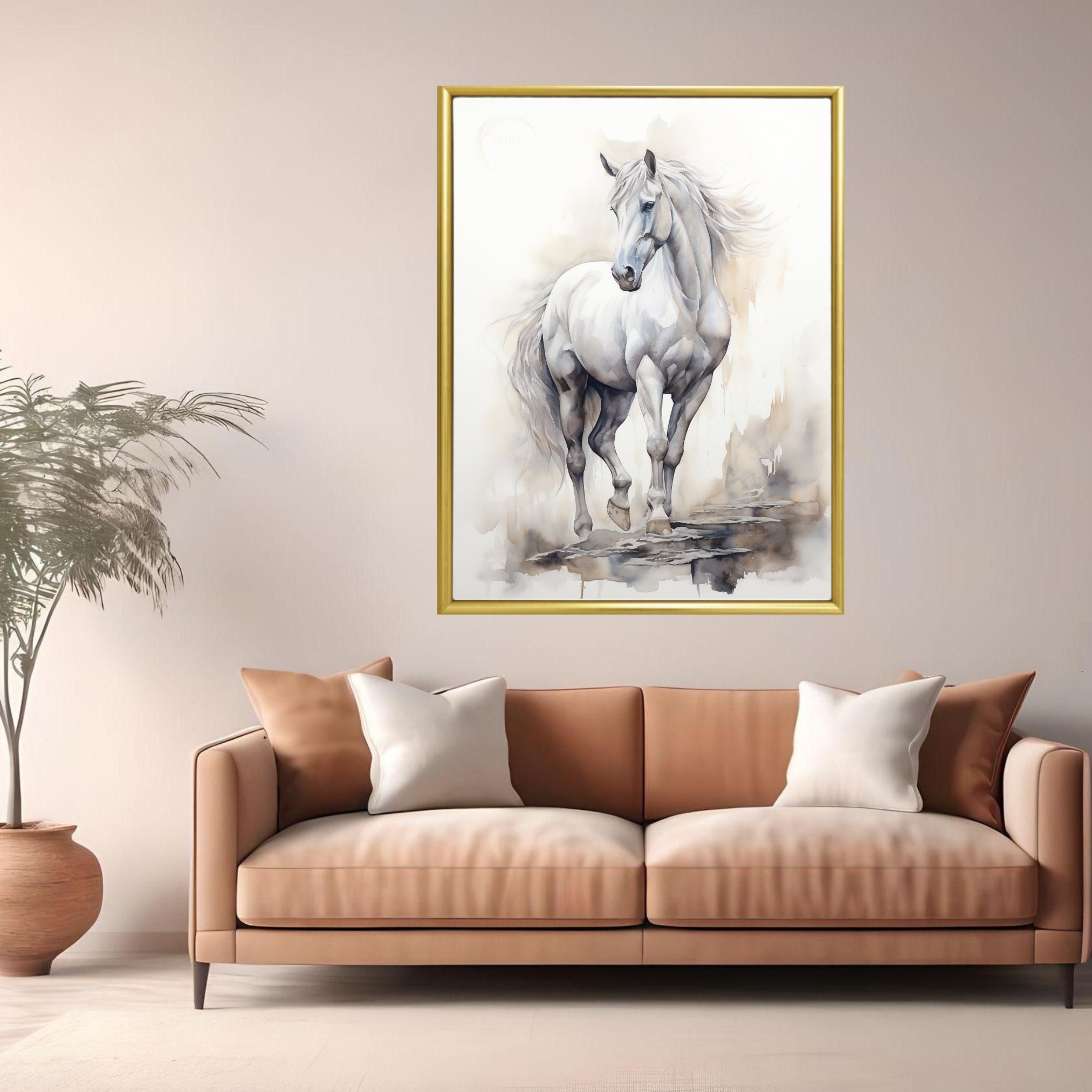 White Horse Watercolor Painting Horse Abstract Painting Wall Art Decor ...