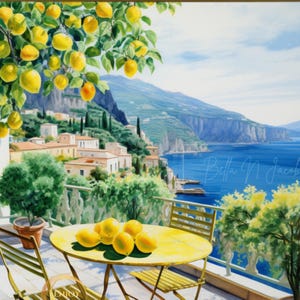 Amalfi Coast Lemon Tree Watercolor Print: Mediterranean View (Digital Download)