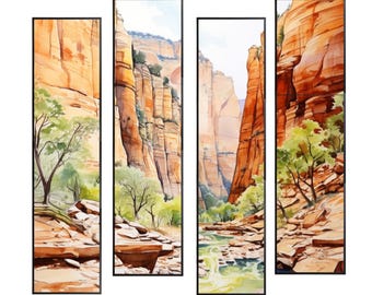 Impressão artística de paisagem em aquarela do Parque Nacional de Zion (download digital)